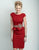 Terani Couture - Braid Motif Peplum Sheath Cocktail Dress C3678 in Red