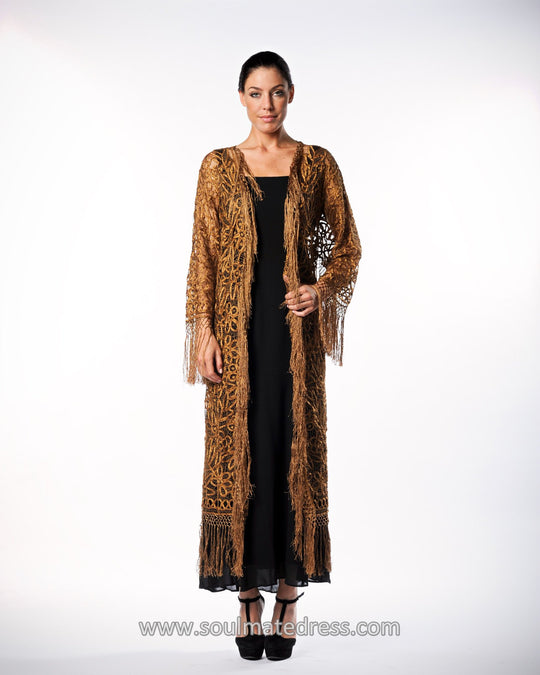 C390 BEADED CROCHET FRINGE COAT