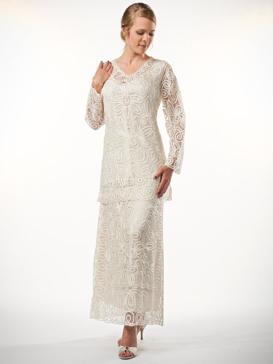 C46162 Crochet Lace Tunic Skirt 2pc Set