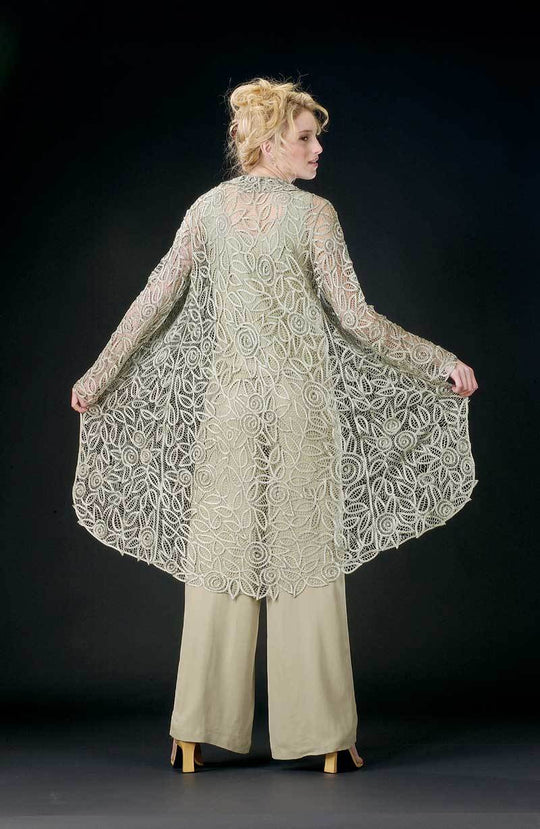 C708 COLLAR SEQUIN LACE DUSTER COAT