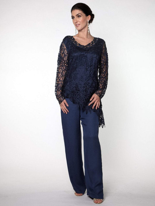 Soulmates - C805803 Asymmetrical Silk Lace Tunic Pants Set