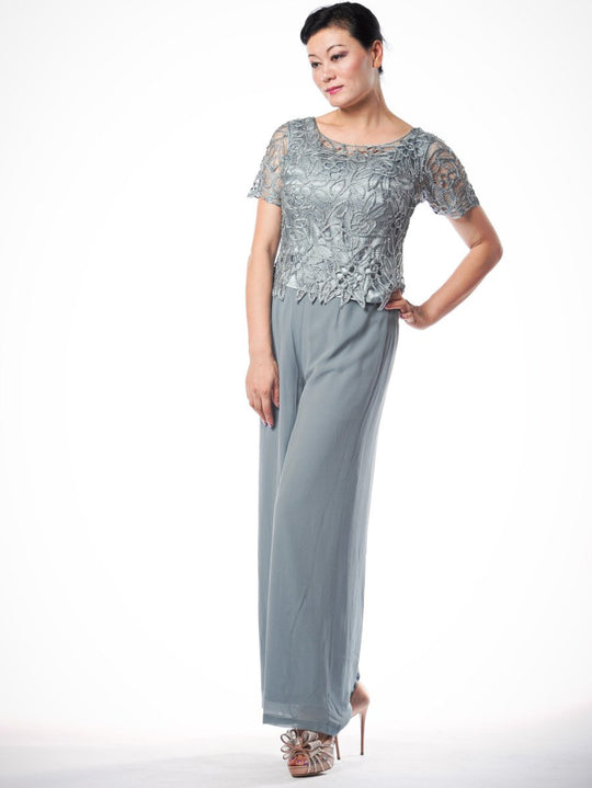 C80603 Beaded Short Sleeve Top With Pants