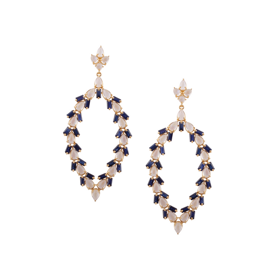 Tresor Collection - Rainbow Moonstone & Blue Sapphire Earrings in 18K Gold