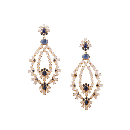 Tresor Collection - Rainbow Moonstone & Blue Sapphire Earrings in 18K Gold