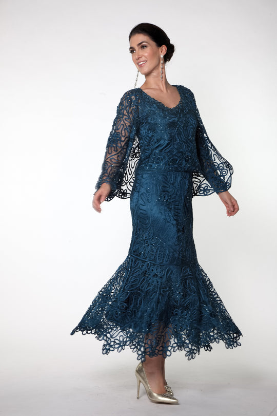 C9127 Three Piece Mermaid Skirt Evening Gown