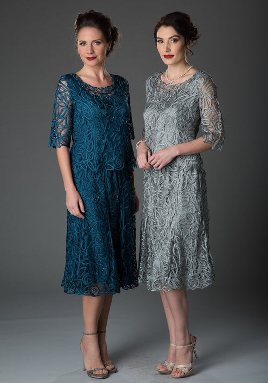 C9128 Silk Hand Crochet Short Sleeve Top with Skirt Set