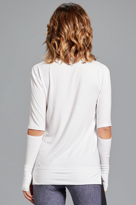 Cassidy Split Elbow Ribbed Top - White