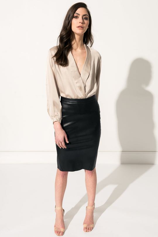 CAYLA Pink Silk Bodysuit Blouse | CAYLA Justaucorps rose en soie