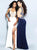 Blush - CB1020 Beaded Cut Out Fitted Dress with Slit In White and Blue