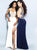 Blush - CB1020 Beaded Cut Out Fitted Dress with Slit In White and Blue