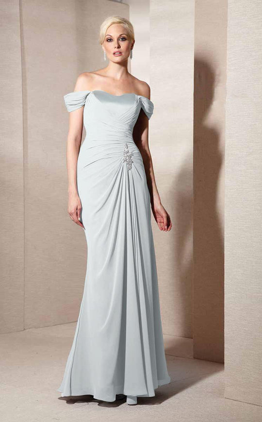 Alyce Paris - Draped Off Shoulder Gown in Platinum