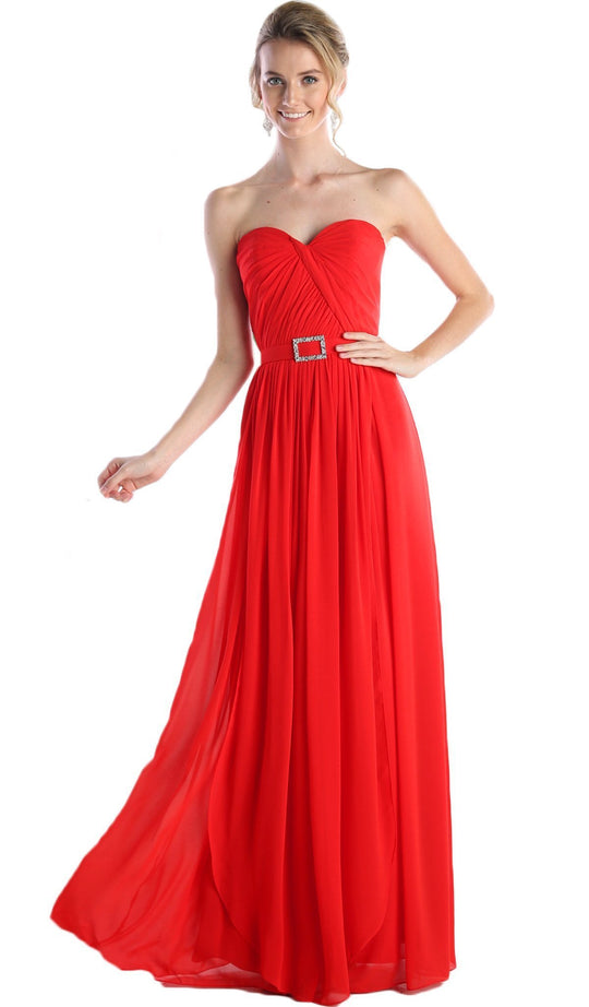 Strapless Twined Front Chiffon Long Evening Gown