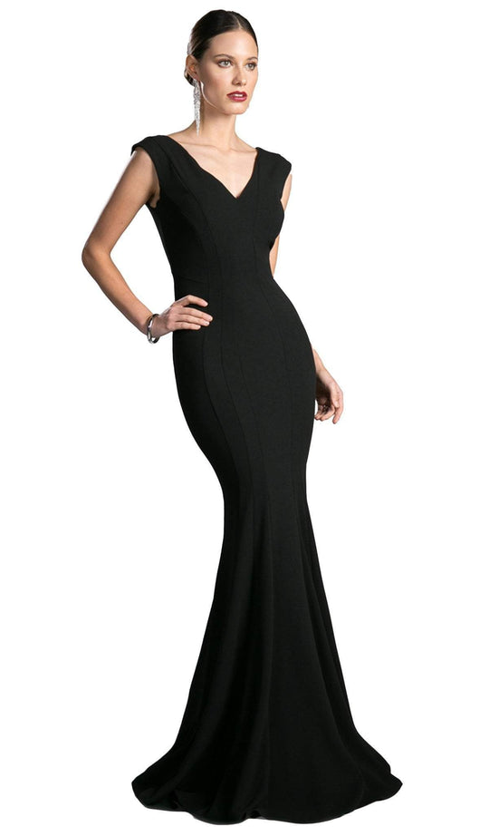 Cap Sleeve V-neck Jersey Trumpet Evening Dress