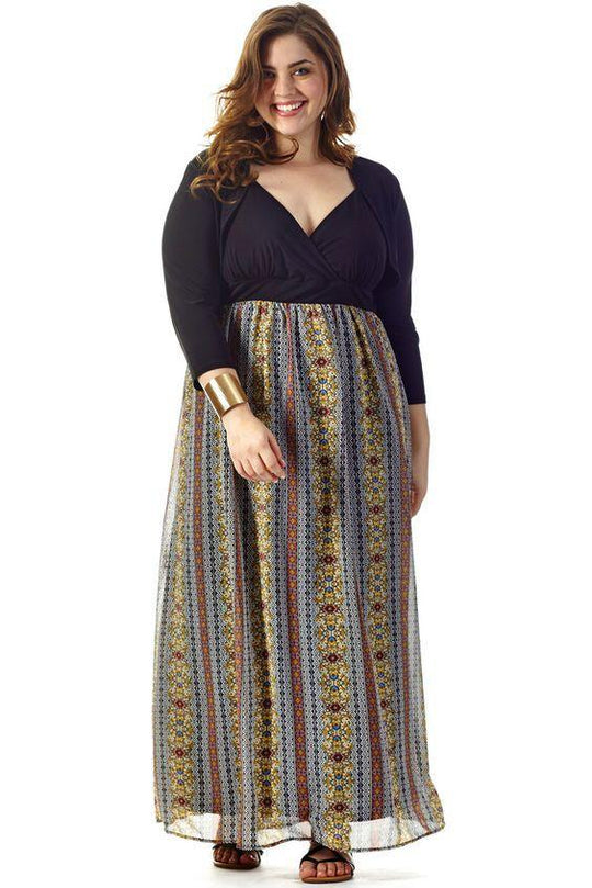 CE1512 Plus Size Dress in Black Multi Print