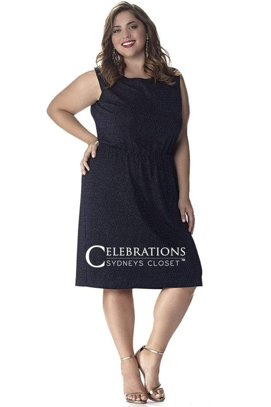 CE1533 Plus Size Dress in Black/Metallic Blue