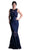 Cinderella Divine - CF138 Lace Bateau Mermaid Evening Gown In Blue