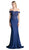 Cinderella Divine - CF158 Stretch Crepe Satin Off Shoulder Gown In Blue
