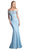 Cinderella Divine - CF158 Stretch Crepe Satin Off Shoulder Gown In Blue