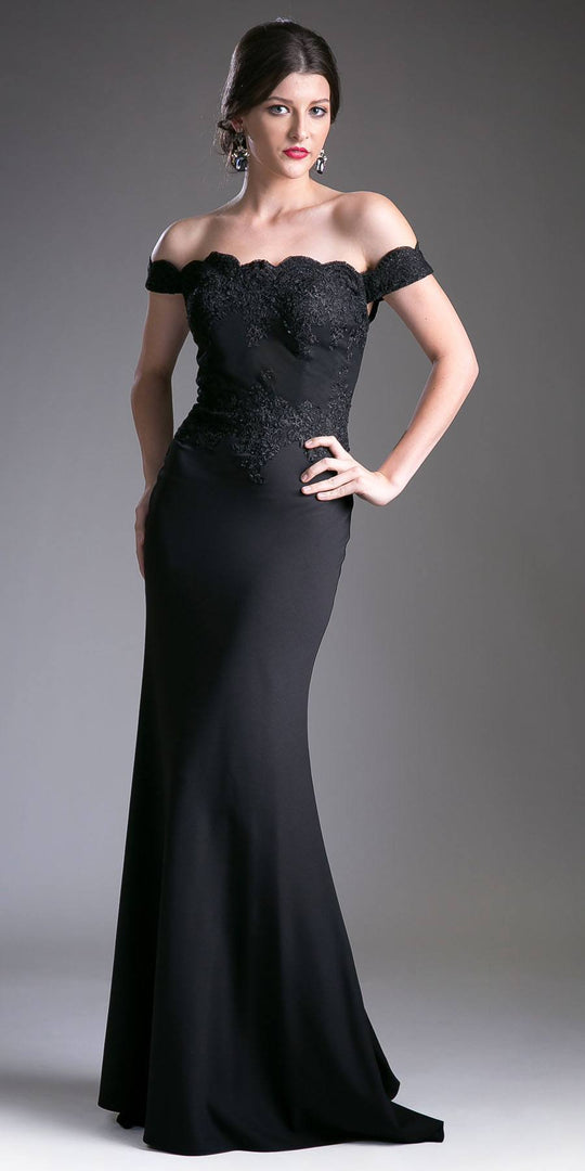 Cinderella Divine - CF158 Off Shoulder Stretch Crepe Satin Gown In Black