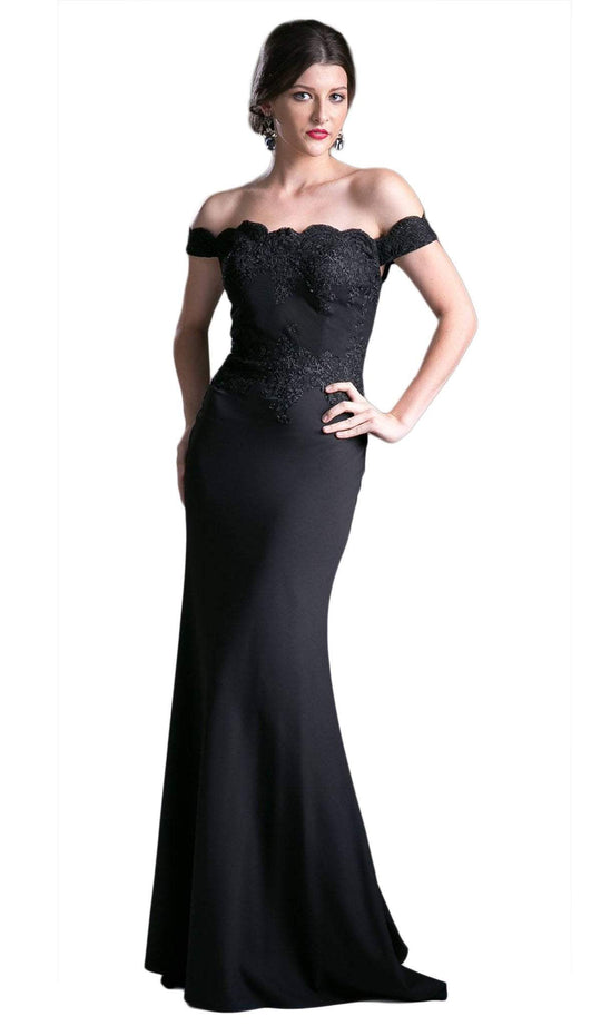 Cinderella Divine - CF158 Stretch Crepe Satin Off Shoulder Gown In Black