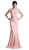 Cinderella Divine - CF158 Stretch Crepe Satin Off Shoulder Gown In Pink and Orange