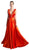 Pleated Deep V-neck Satin A-line Dress