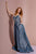 Elizabeth K - GL2506 Deep V-neck Glitter Crepe A-line Dress In Blue