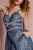 Elizabeth K - GL2506 Deep V-neck Glitter Crepe A-line Dress In Blue