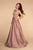 Elizabeth K - GL2531 Sleeveless Sheer Lace Applique Back Satin Gown In Purple and Brown