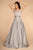 Elizabeth K - GL2531 Sleeveless Sheer Lace Applique Back Satin Gown In Silver