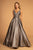 Elizabeth K - GL2539 Embroidered Deep V-neck Jacquard Ballgown In Silver