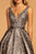 Elizabeth K - GL2539 Embroidered Deep V-neck Jacquard Ballgown In Silver
