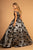Elizabeth K - GL2545 Embellished Floral Print Deep V-neck Ballgown In Silver