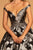 Elizabeth K - GL2545 Embellished Floral Print Deep V-neck Ballgown In Silver