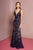 Elizabeth K - GL2551 Beaded and Sequin Applique Nude Illusion Gown In Blue