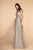 Elizabeth K - GL2560 Cap Sleeve Ruched Mesh Long Gown In Silver