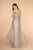 Elizabeth K - GL2560 Cap Sleeve Ruched Mesh Long Gown In Silver