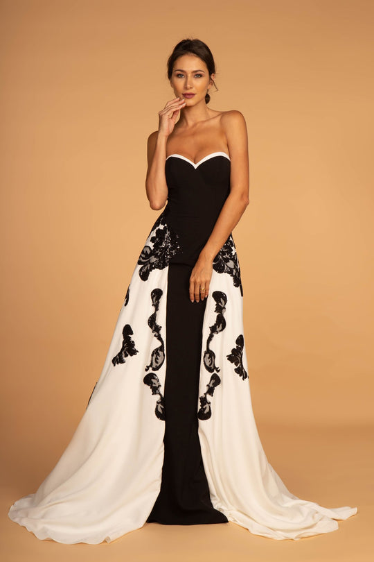 Elizabeth K - GL2582 Two Tone Embellished Sweetheart Dress In Black and White