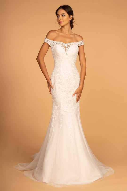 Elizabeth K - GL2593 Lace Off-Shoulder Mermaid Dress In White
