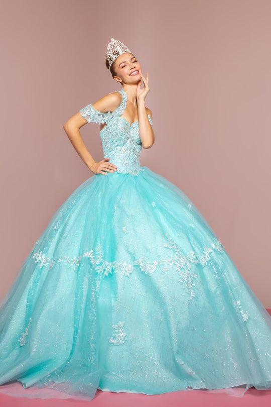Elizabeth K - GL2602 Embroidered Halter Ballgown In Blue