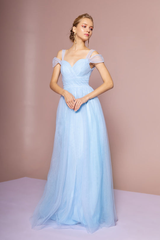 Elizabeth K - GL2610 Cold Shoulder Sweetheart Neck Tulle A-Line Gown In Blue