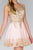 Elizabeth K - GS2403 Gold Lace Applique Tulle Cocktail Dress In Pink