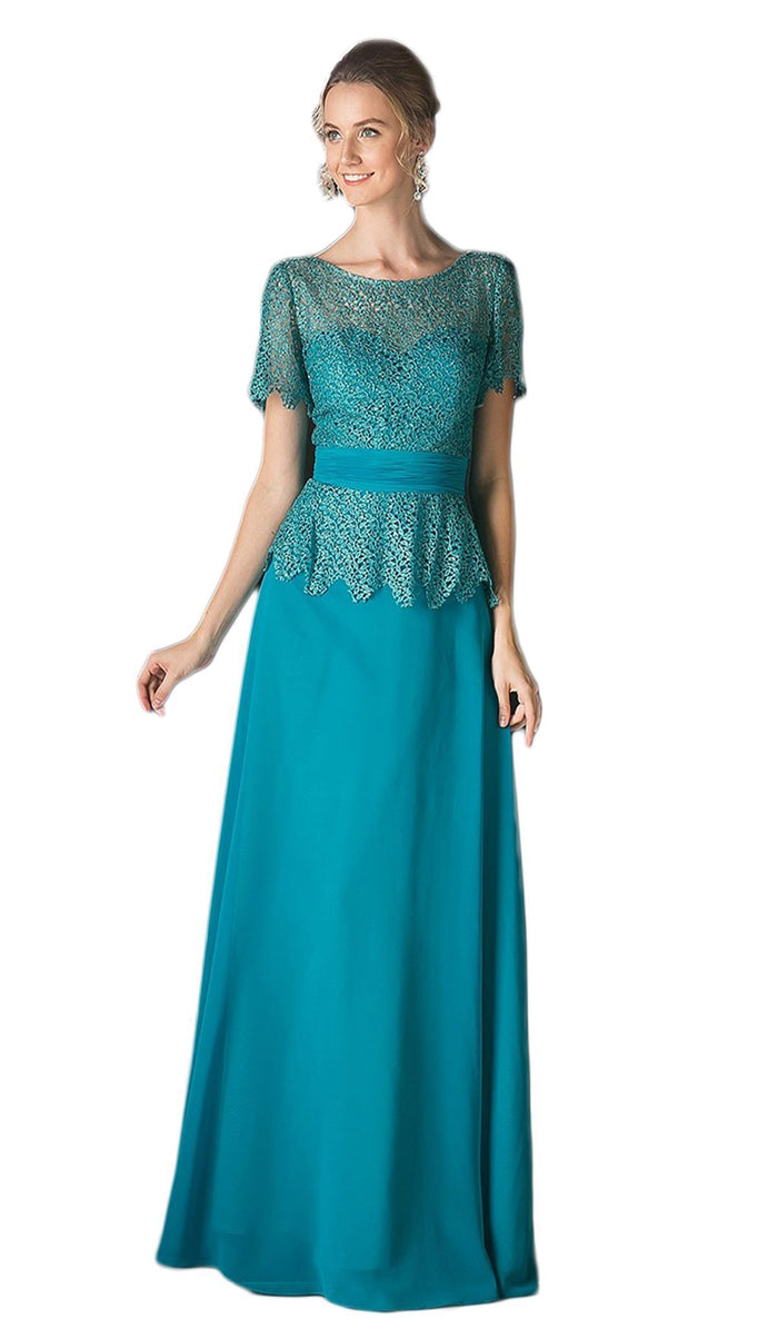 Lace Short Sleeve Illusion Bateau Sheath Dress