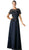 Cinderella Divine - Lace Short Sleeve Illusion Bateau Sheath Dress in Blue