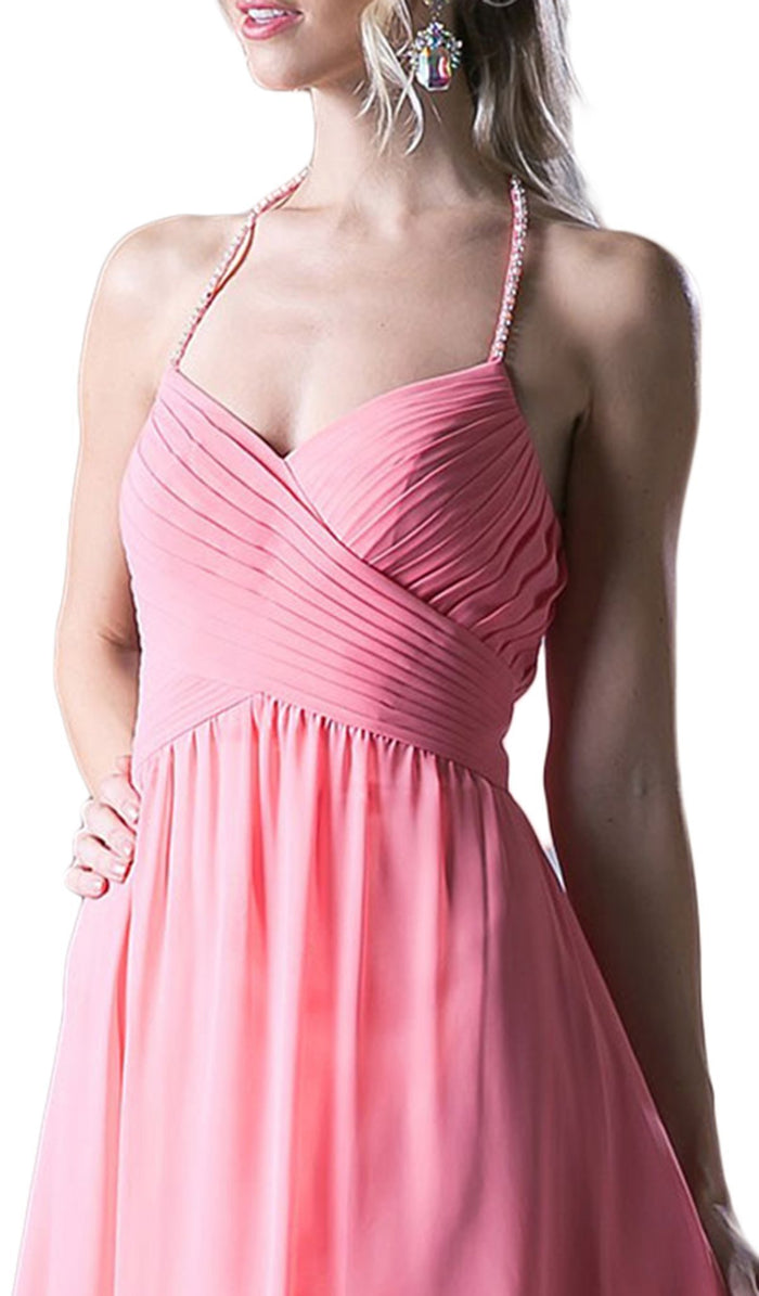 Embellished Halter High Low A-line Dress