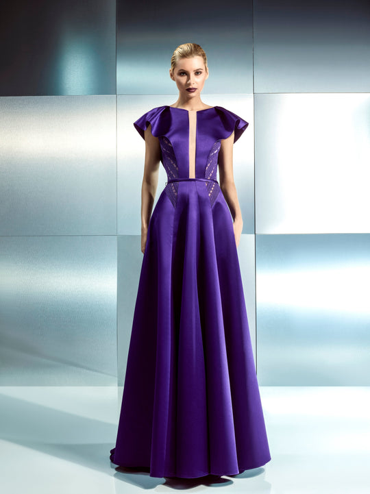 Beside Couture by Gemy - CH 1653 Short Sleeve Bateau A-line Gown In Purple