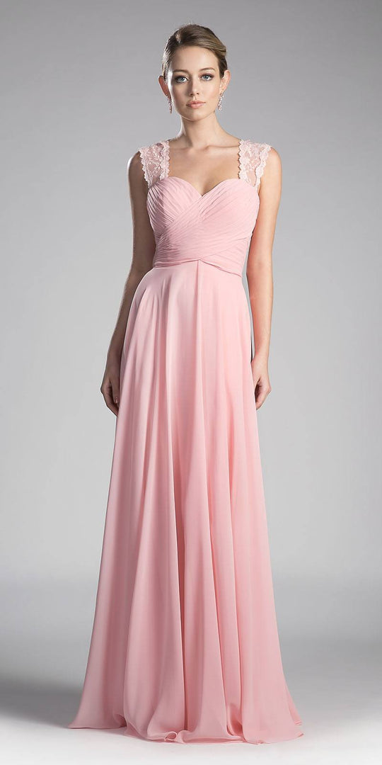 Cinderella Divine - CJ249 Sweetheart Neck Empire Waist Chiffon Gown In Pink