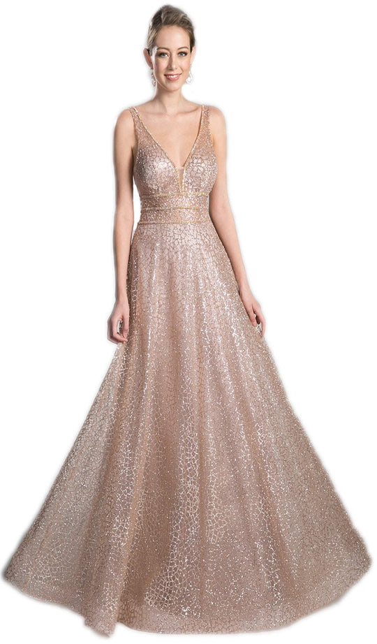 Sequined V-neck A-line Long Prom Dress