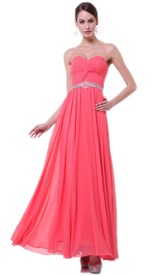 Twisted Ruched Jeweled Sweetheart A-line Dress