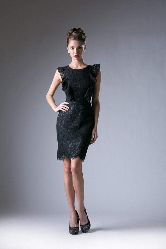 Cinderella Divine - CH515 Flutter Cap Sleeve Lace Sheath Dress In Black